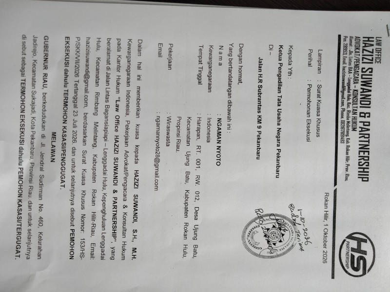 Gubernur Riau Dimohonkan Eksekusi Putusan MA soal Lahan Tol Rengat-Pekanbaru