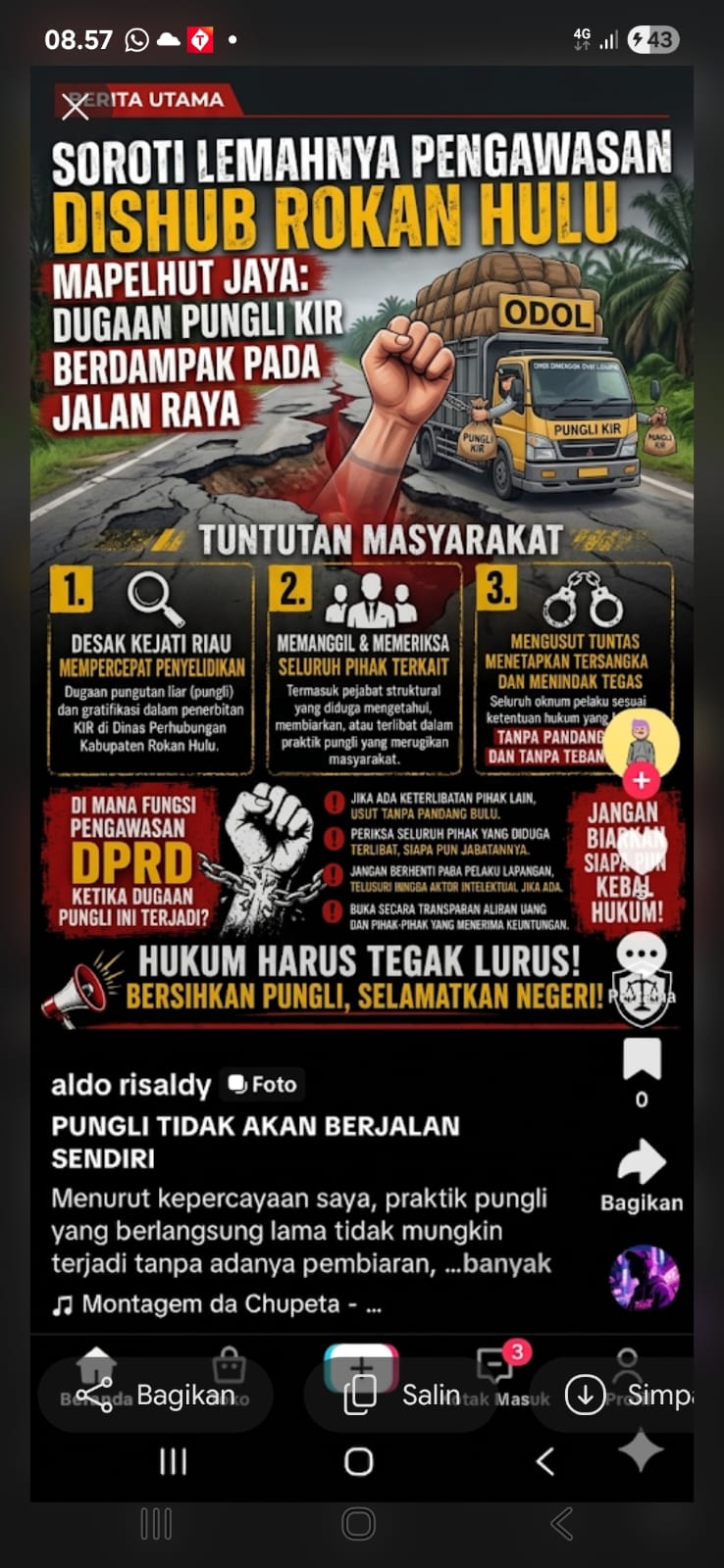 Soroti Lemahnya Pengawasan Dishub Rokan Hulu, MAPELHUT JAYA: Dugaan Pungli KIR Berdampak pada Hancurnya Jalan Raya