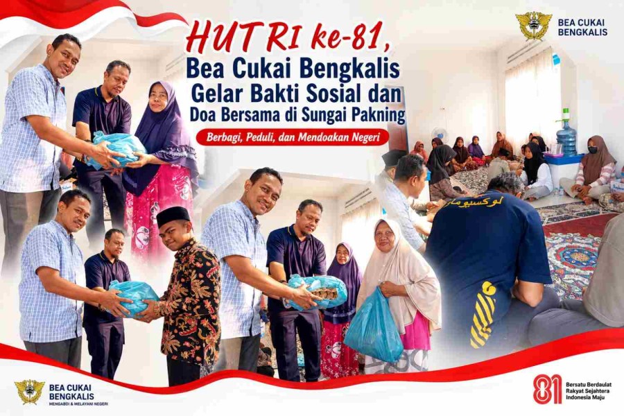 HUT RI ke-81, Bea Cukai Bengkalis Gelar Bakti Sosial dan Doa Bersama di Sungai Pakning