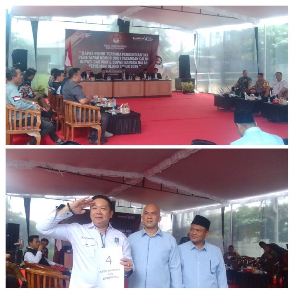Andi Kusuma & Budiyono Hadiri Rapat Pleno Terbuka Pengundian Nomor Urut Pilkada Ulang 2025 di KPU Kabupaten Bangka