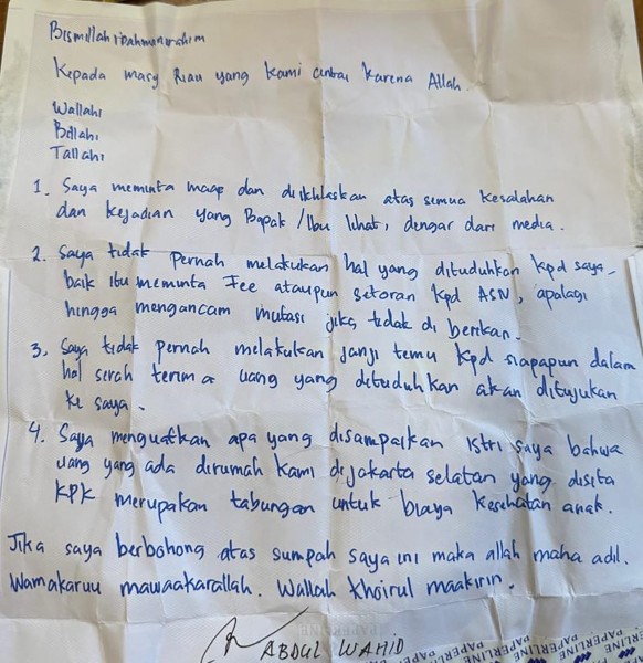 TPF OTT PUPR Riau Ungkap Sumpah Bertandatangan Gubernur Riau Nonaktif Abdul Wahid
