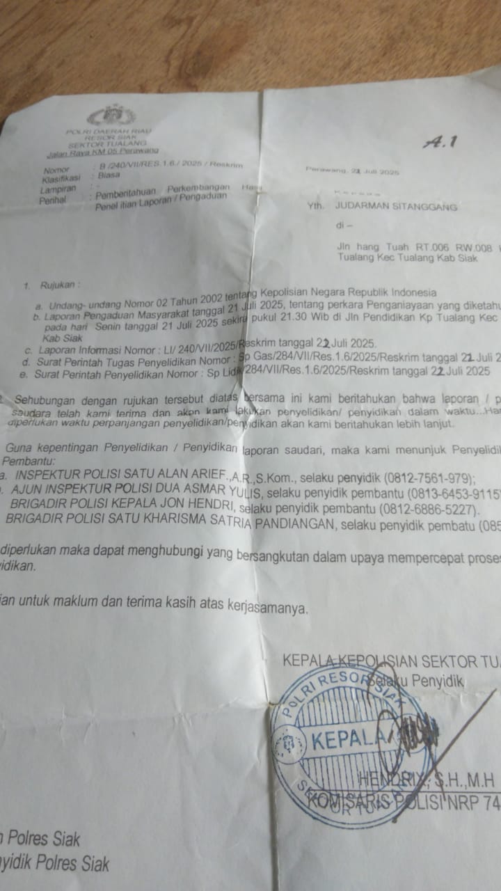 Polsek Tualang Dinilai Lambat Tangani Kasus Penganiayaan
