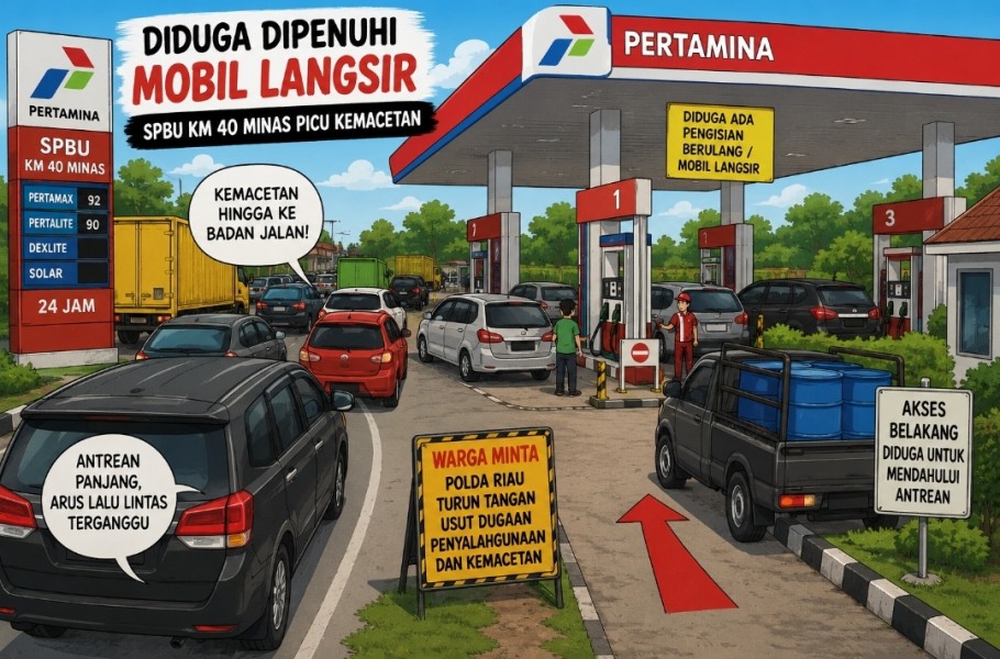 Diduga Dipenuhi Mobil Langsir, SPBU KM 40 Minas Picu Kemacetan, Tokoh Masyarakat Minta Polda Riau Bertindak