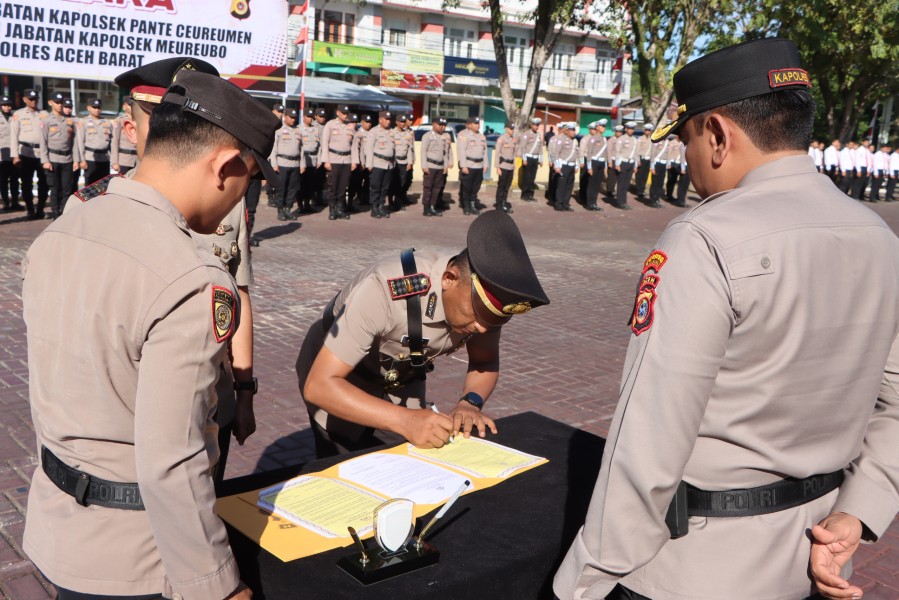Polres Aceh Barat Gelar Sertijab Kapolsek Pante Ceureumen dan Pelantikan Kapolsek Meureubo