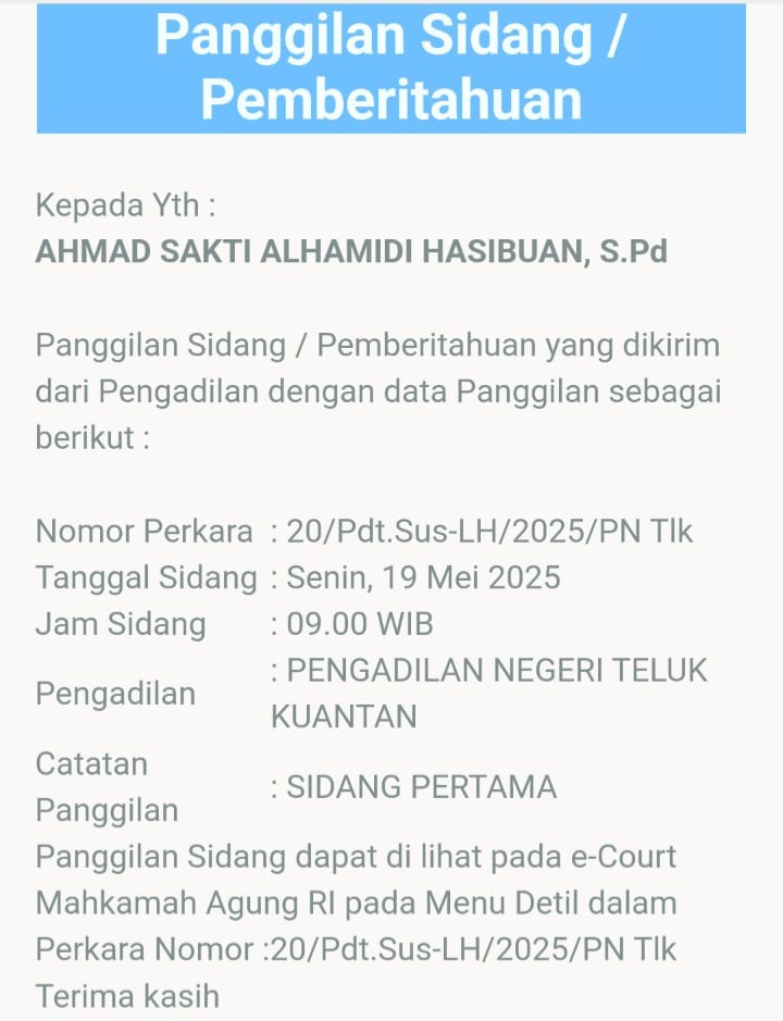Gugatan Lingkungan Mengguncang Kuansing: Yayasan Sulusulu Seret Perusahaan Tambang Batubara ke Meja Hijau