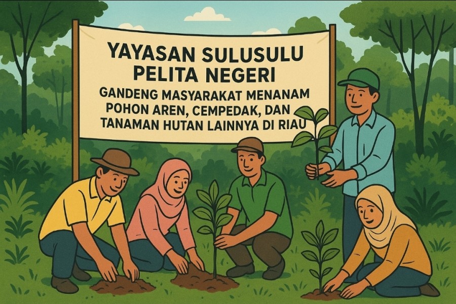 Yayasan Sulusulu Pelita Negeri Gandeng Masyarakat Menanam Pohon Aren, Cempedak, dan Tanaman Hutan Lainnya di Riau