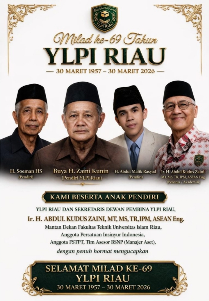 Milad ke-69 YLPI Riau: Sekretaris H. Abdul Kudus Sampaikan Ucapan Selamat dan Harapan Besar