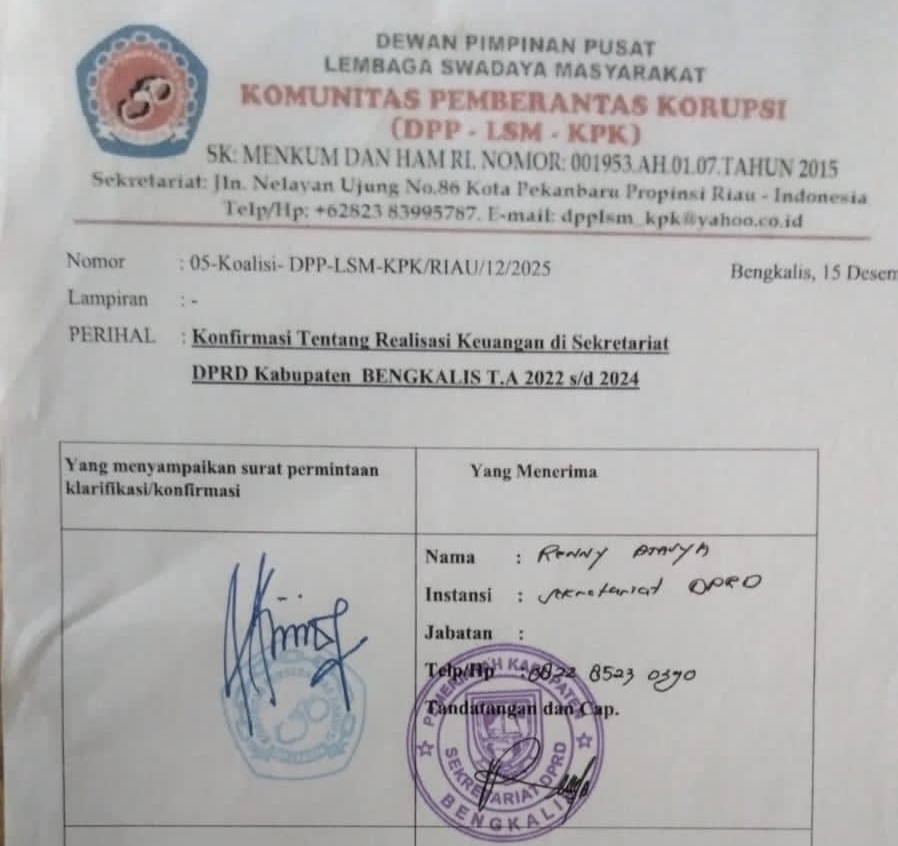 LSM-KPK Riau Siap Laporkan Dugaan Mark-Up Anggaran DPRD Bengkalis 2019–2024 ke KPK dan Kejagung