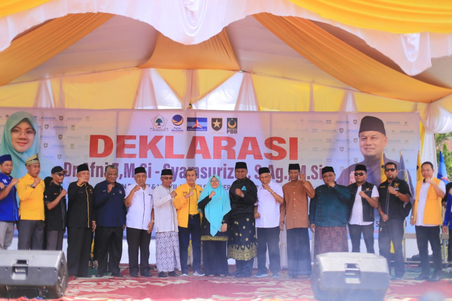 Ribuan Massa Pendukung Tumpah Ruah, Deklarasi Afni-Syamsurizal Dihadiri Syamsuar dan Arwin