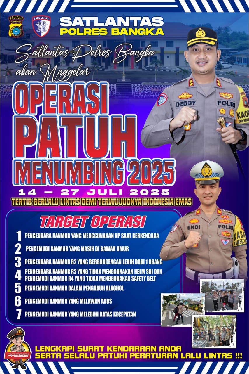 Operasi Patuh Menumbing 2025 Dimulai, Polres Bangka Sasaran Tujuh Jenis Pelanggaran Lalu Lintas