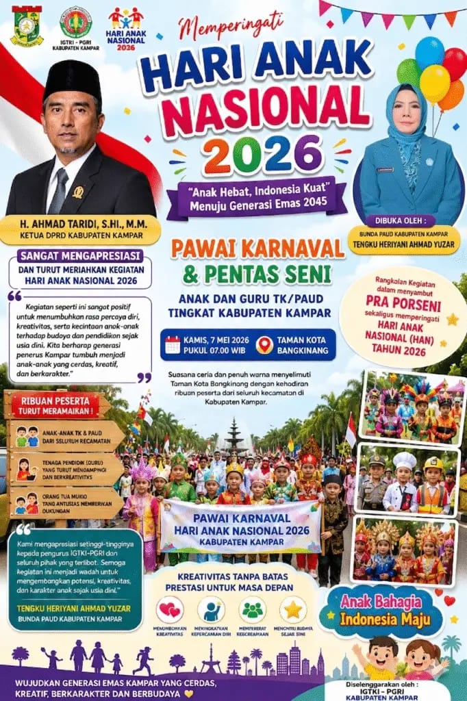 H. Ahmad Taridi, S.HI., M.M Apresiasi Semarak Hari Anak Nasional 2026 di Taman Kota Bangkinang