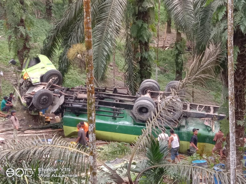 Truk Tangki CPO Terguling ke Jurang di Minas, Sopir Selamat Namun Kebun Warga Rusak Parah